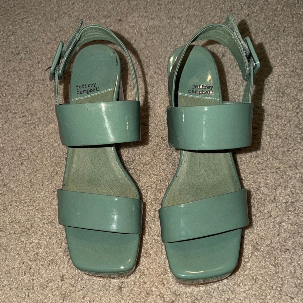 Jeffrey Campbell Teal Platform Square Toe Sandals - Picture 2 of 6